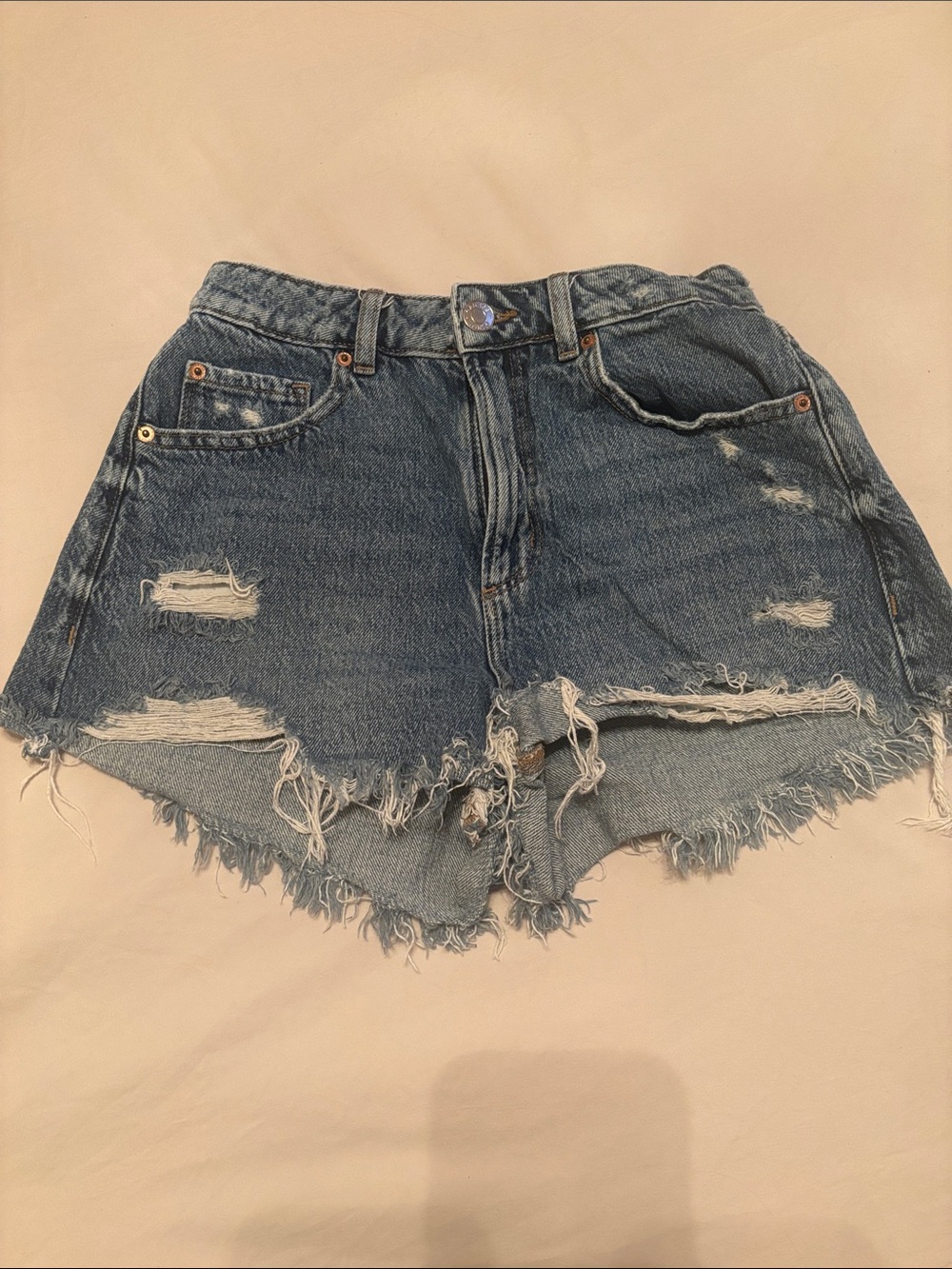 Garage Distressed Blue Denim Jean Shorts